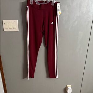 Adidas Kids Burgundy Leggings with White Accents